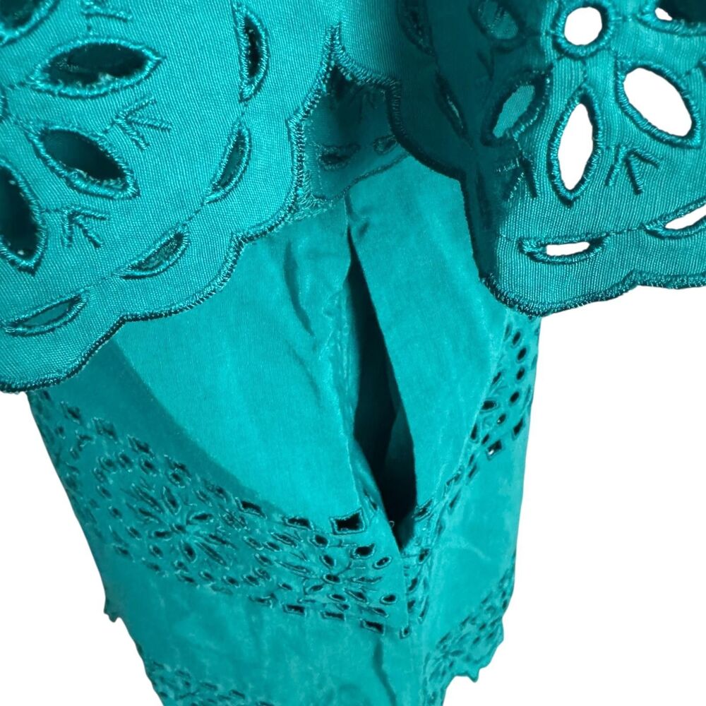 Rebecca Taylor Dress Womens 2 Teal Deco Eyelet Shift Flutter Embroidered Pockets - Picture 7 of 11